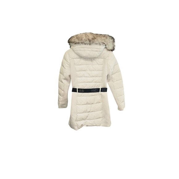 Michael Kors Women's White Winter Zipper BELT Puffer Hooded Coat Jacket Small - Picture 5 of 16